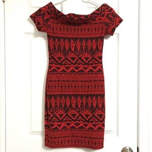 Y2K Snap Geometric Patterned Fitted Bodycon Dress XS/S Fit Off Shoulder